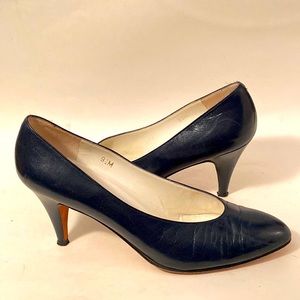 Garolini Vtg Dark Blue Leather High Heel Pump Shoes 9.5 Italy